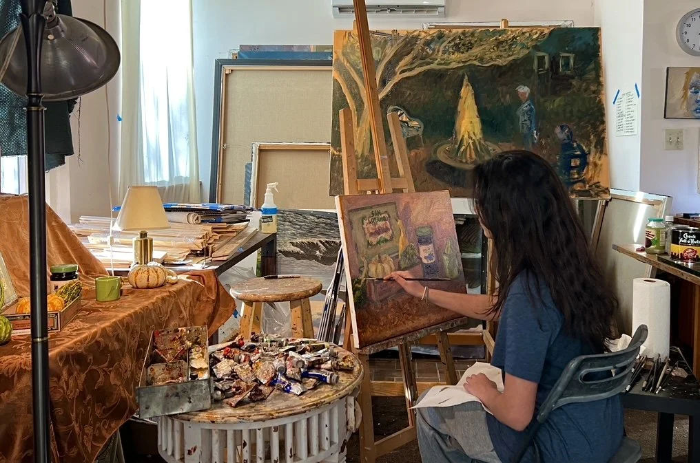 Isha painting in studio